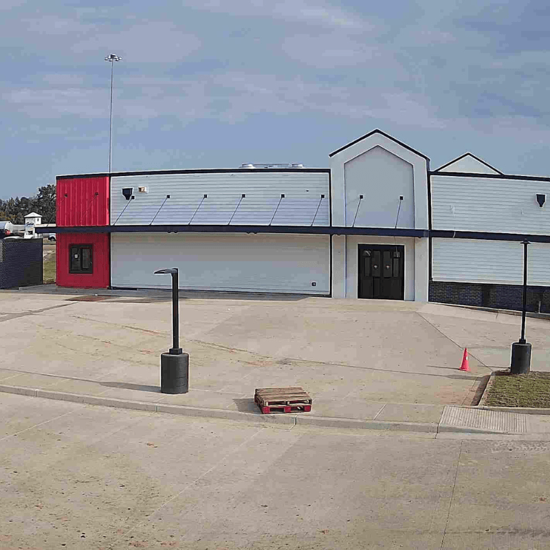 Camera view of a completed Zaxby's restaurant building