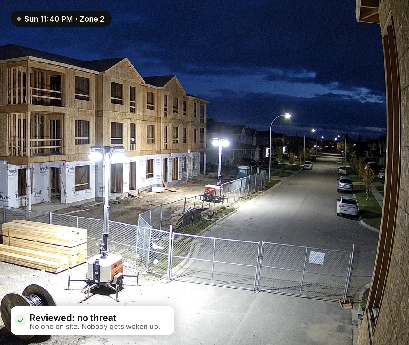 Jobsite monitoring event reviewed with no threat found