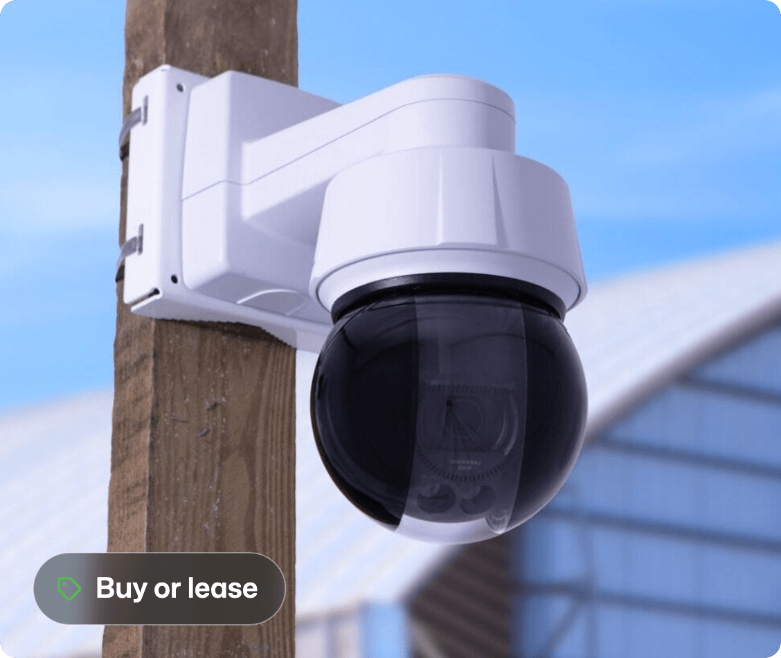 TrueLook PTZ camera on a pole, labeled Buy or lease