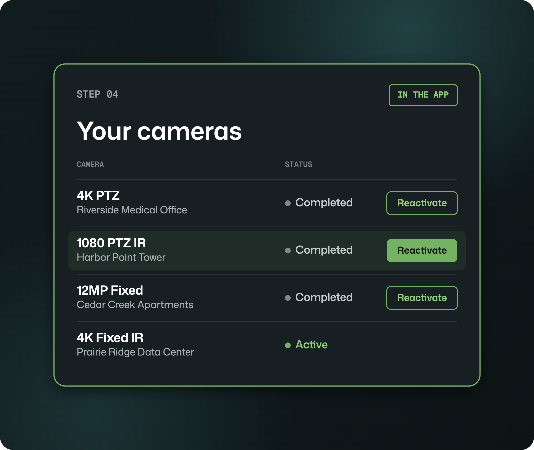 Reactivate a completed TrueLook camera for a new project from the app