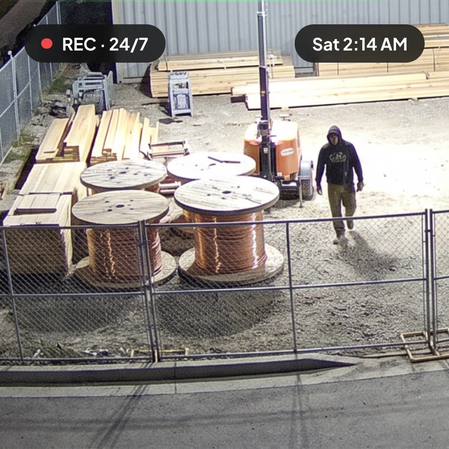 TrueLook security camera detecting motion in a laydown yard at night