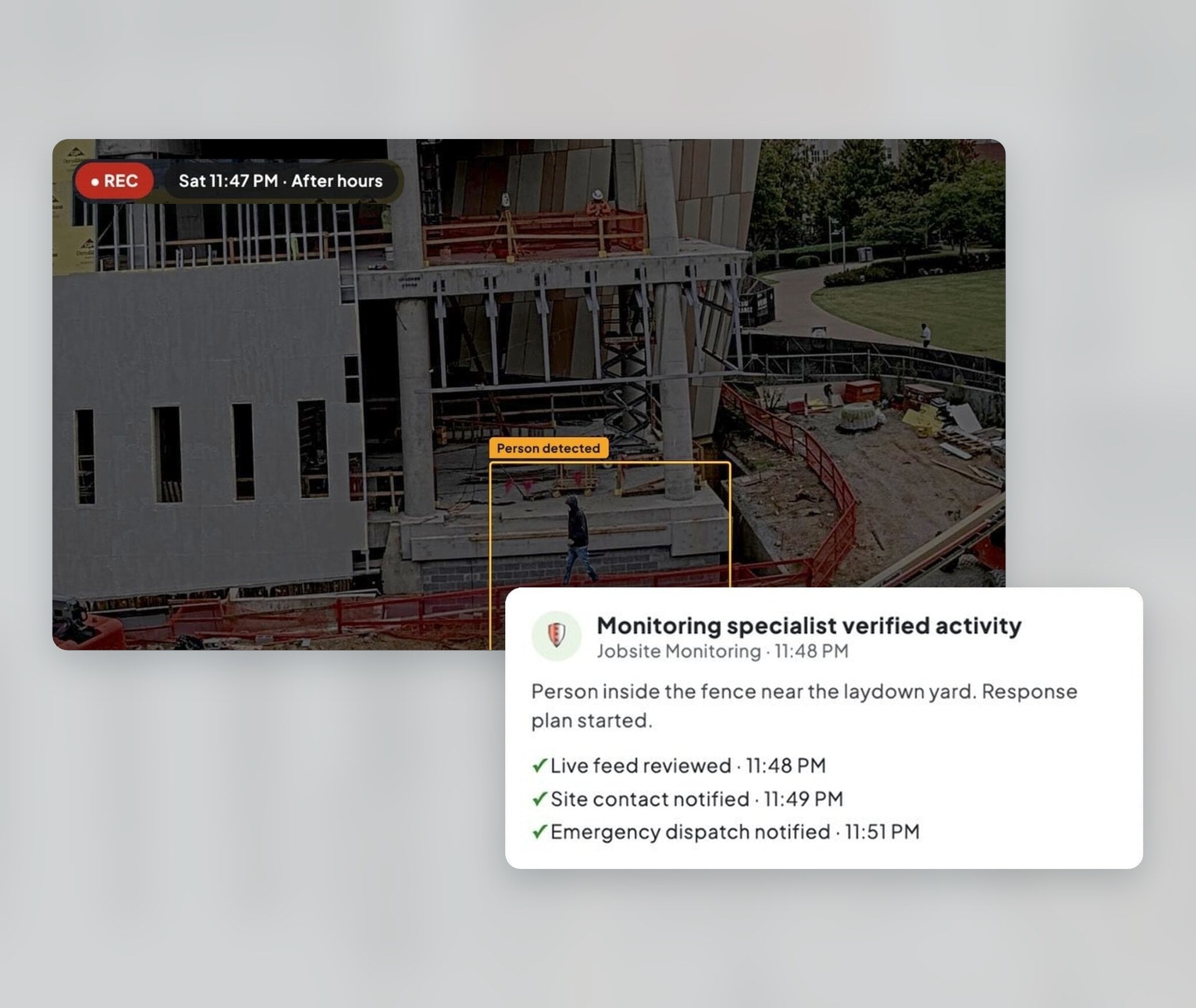 Jobsite Monitoring specialist verifying after-hours activity on a camera