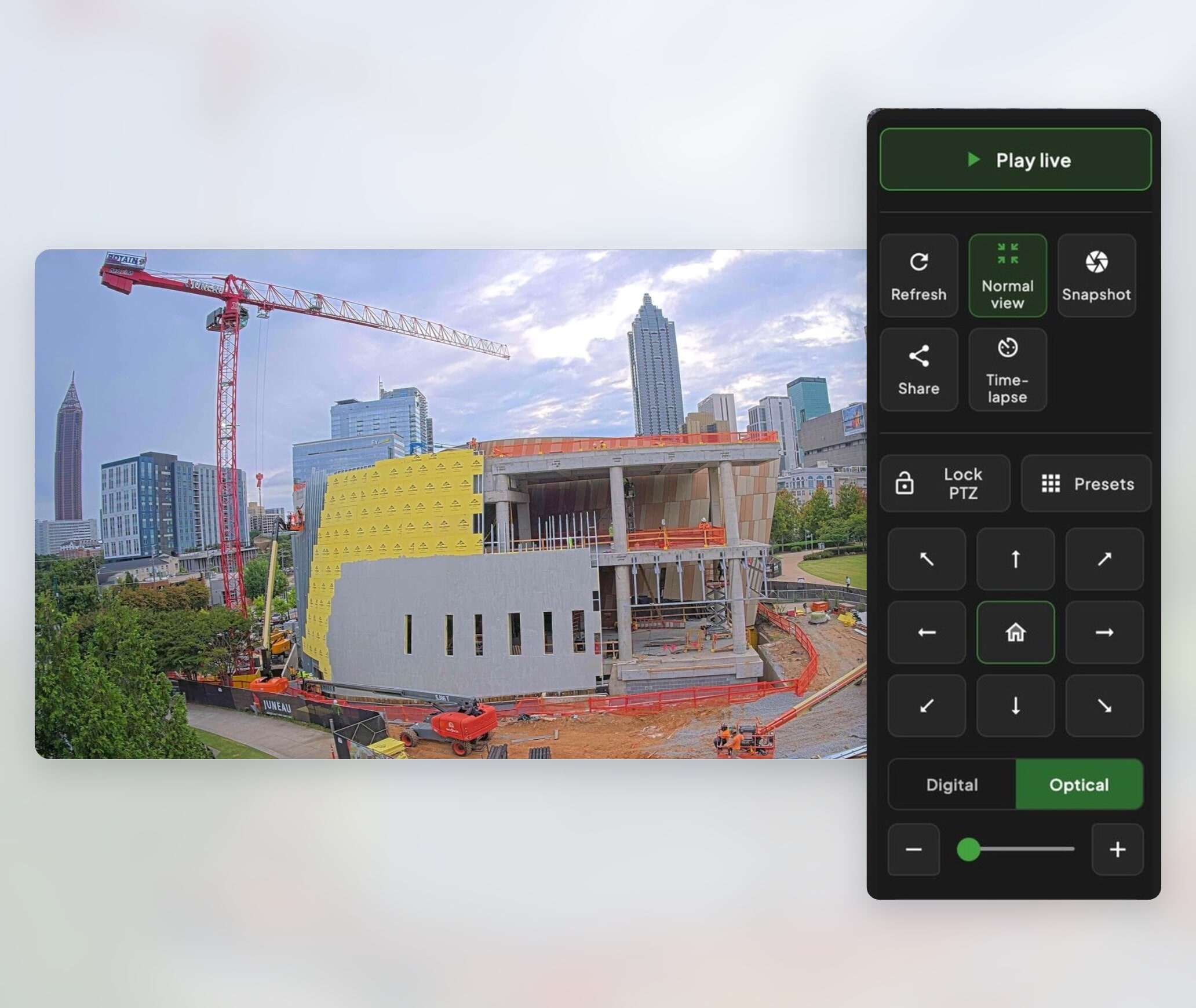 TrueLook live jobsite view with pan, tilt, and zoom controls