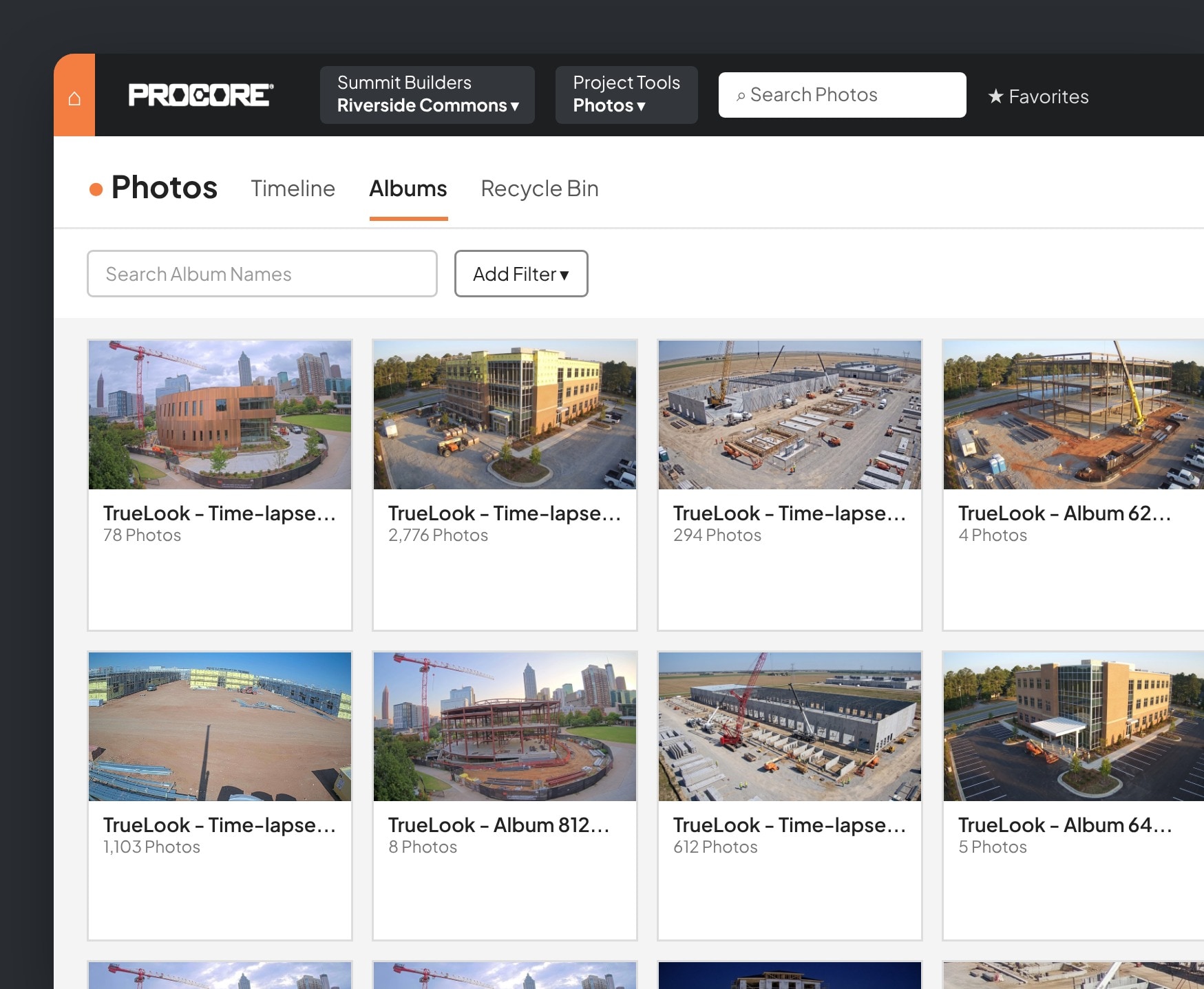 TrueLook time-lapse albums synced to Procore Photos