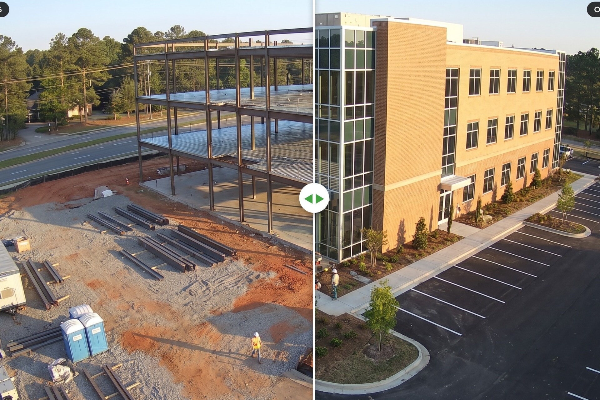 Before and after image compare of a construction site