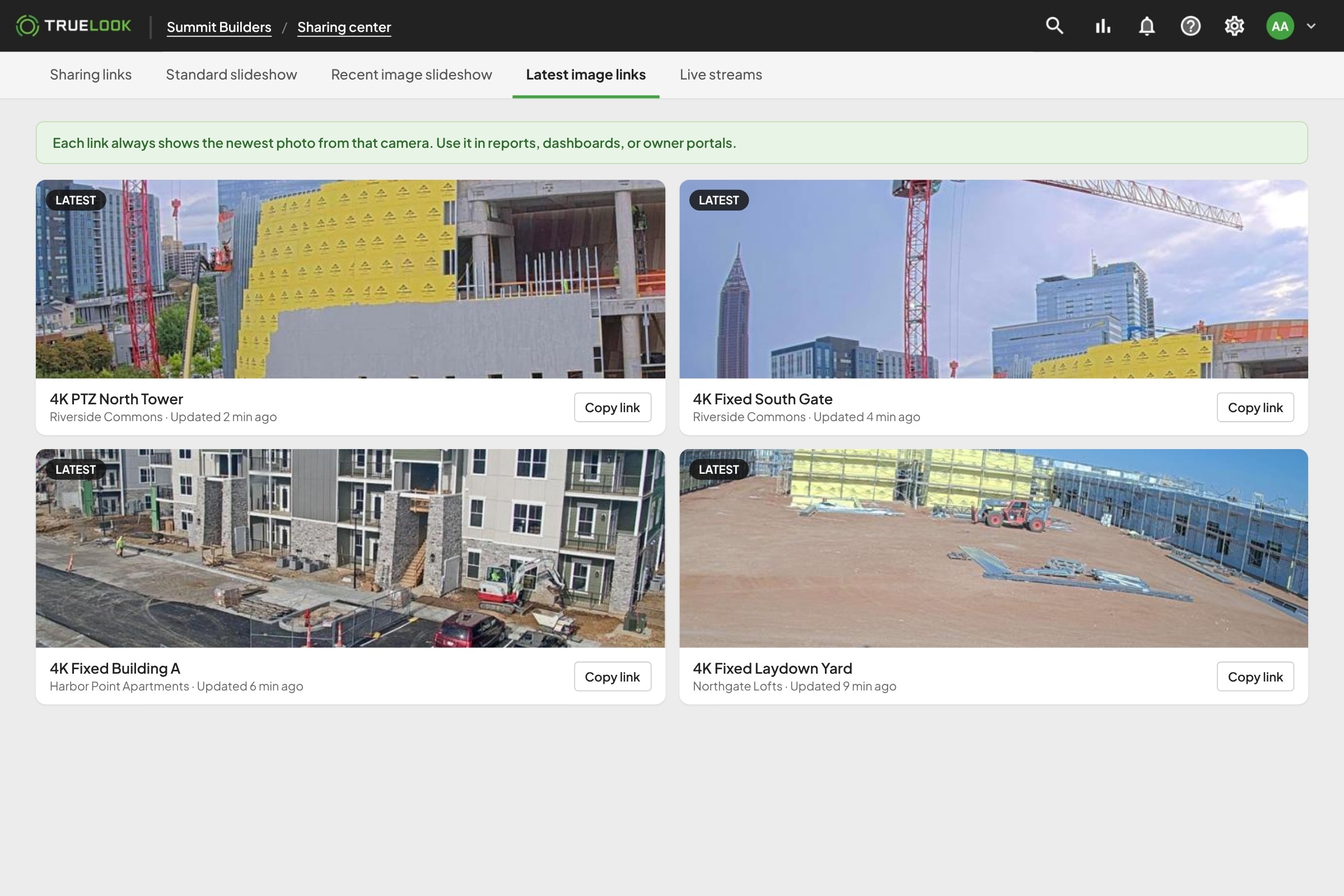 TrueLook latest image links that always show the newest jobsite photo