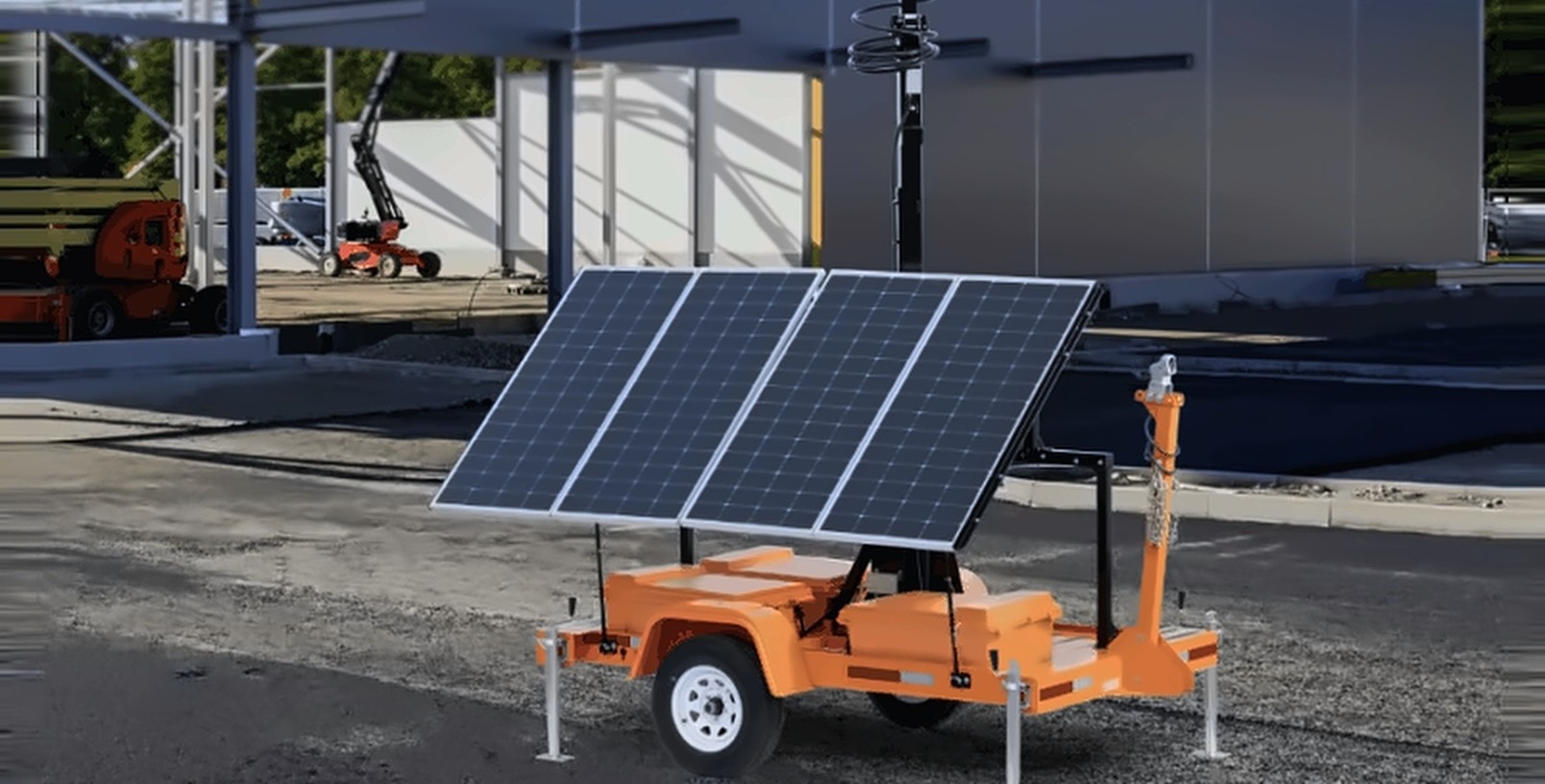 TrueLook solar mobile surveillance trailer parked at a data center construction site