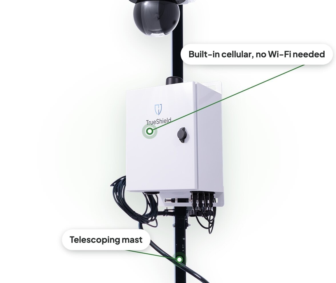 TrueShield control box with built-in cellular on the trailer mast